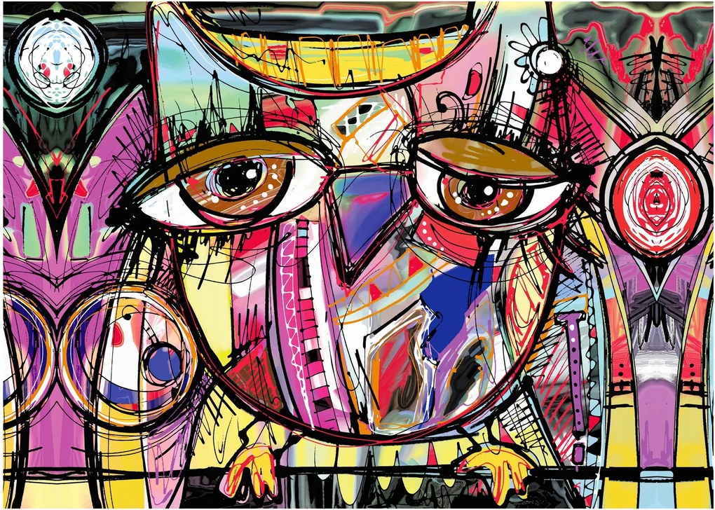 Kép - utca, művészet - bagoly (üvegen) (70x50 cm)
