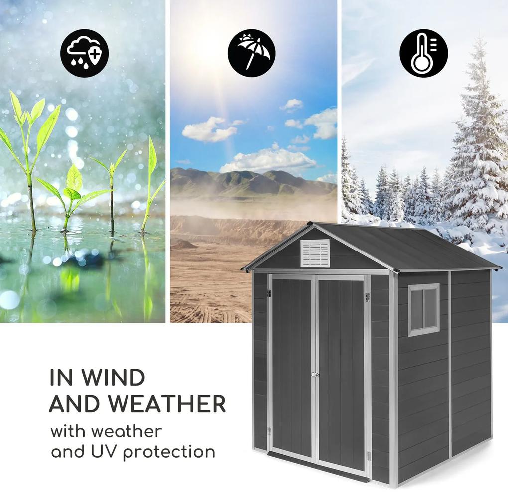 Schatzkammer, kerti fészer, UV sugárzás elleni védelem, PVC, lakat, oldalsó ablak, szürke