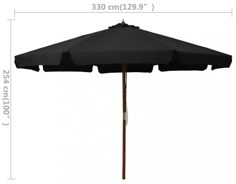 fekete kültéri napernyő farúddal 330 cm