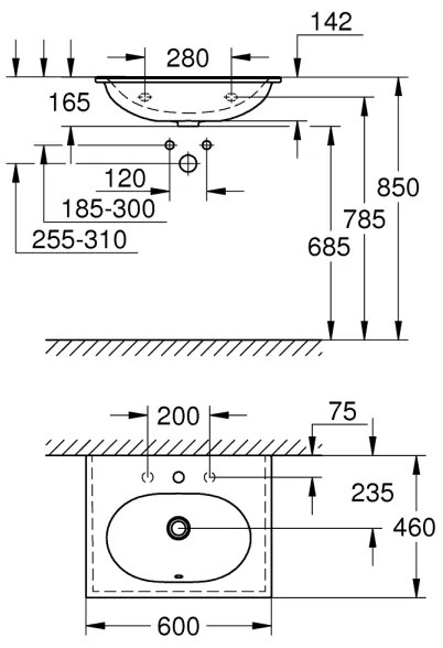 GROHE 3956800H - ESSENCE mosdókagyló 600 × 460 mm kerámia/fehér