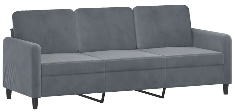 3 személyes sötétszürke bársony kanapé díszpárnákkal 180 cm