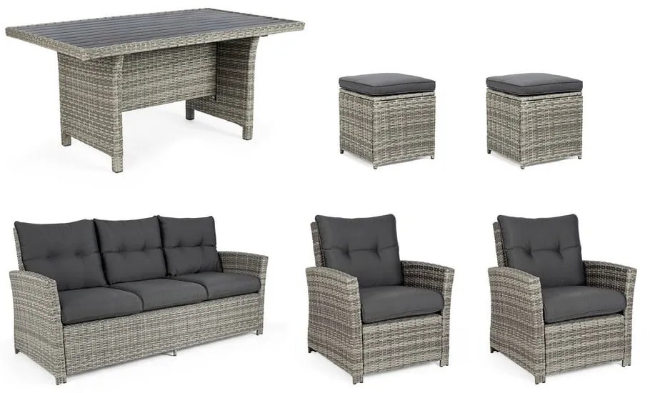 Szürke műrattan hatszemélyes kerti lounge szett Ariel – Bizzotto