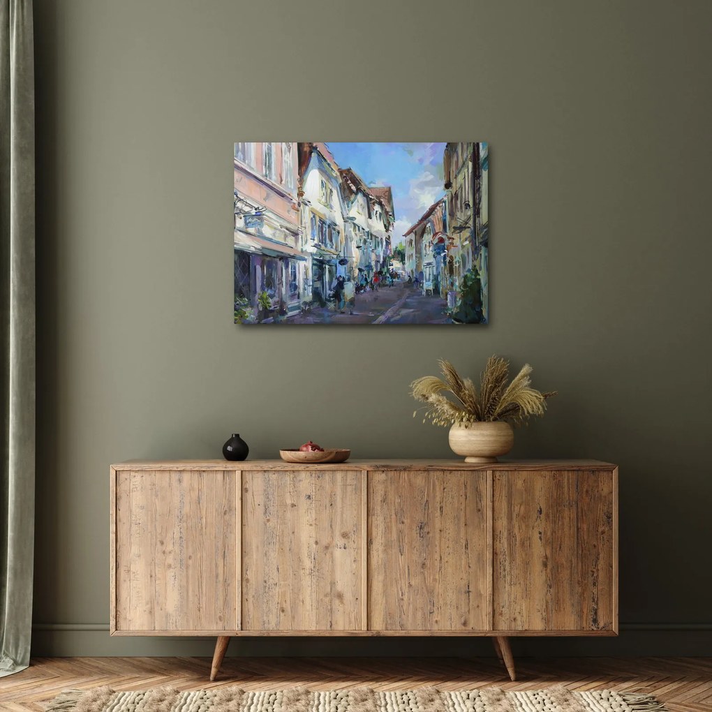 Kép - régi város sikátora, akril festmény (70x50 cm)