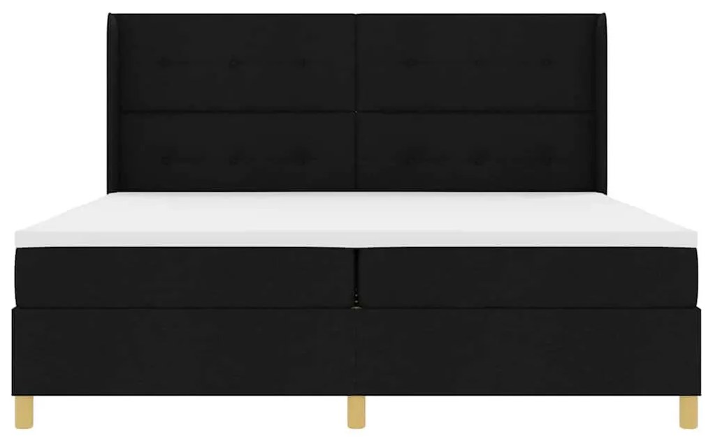 Boxrugós ágy matracmal Fekete 200 x 200 cm szövet