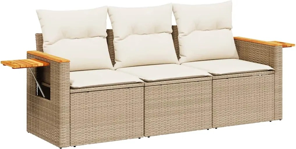 vidaXL 3 részes bézs polyrattan kerti ülőgarnitúra párnákkal