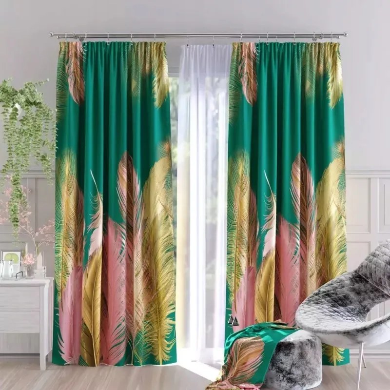 Modern függöny nyomtatott szövet színes tollak Smaragd 150x250cm