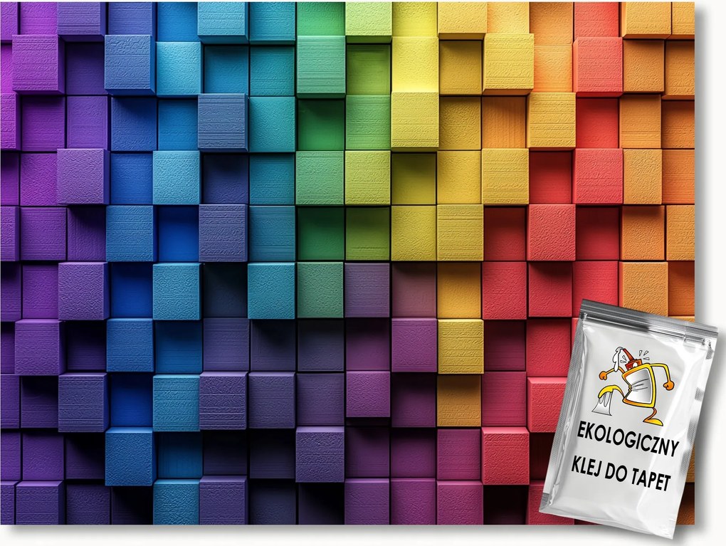 Fotótapéta Flizelina Geometria Kocka Színes 3D Építőkockák 104x70,5 ragasztó