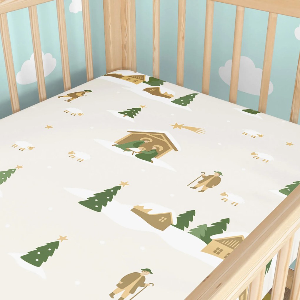 Goldea karácsonyi gyermek körgumis pamut lepedő kiságyba - karácsonyi dalok 70 x 140 cm