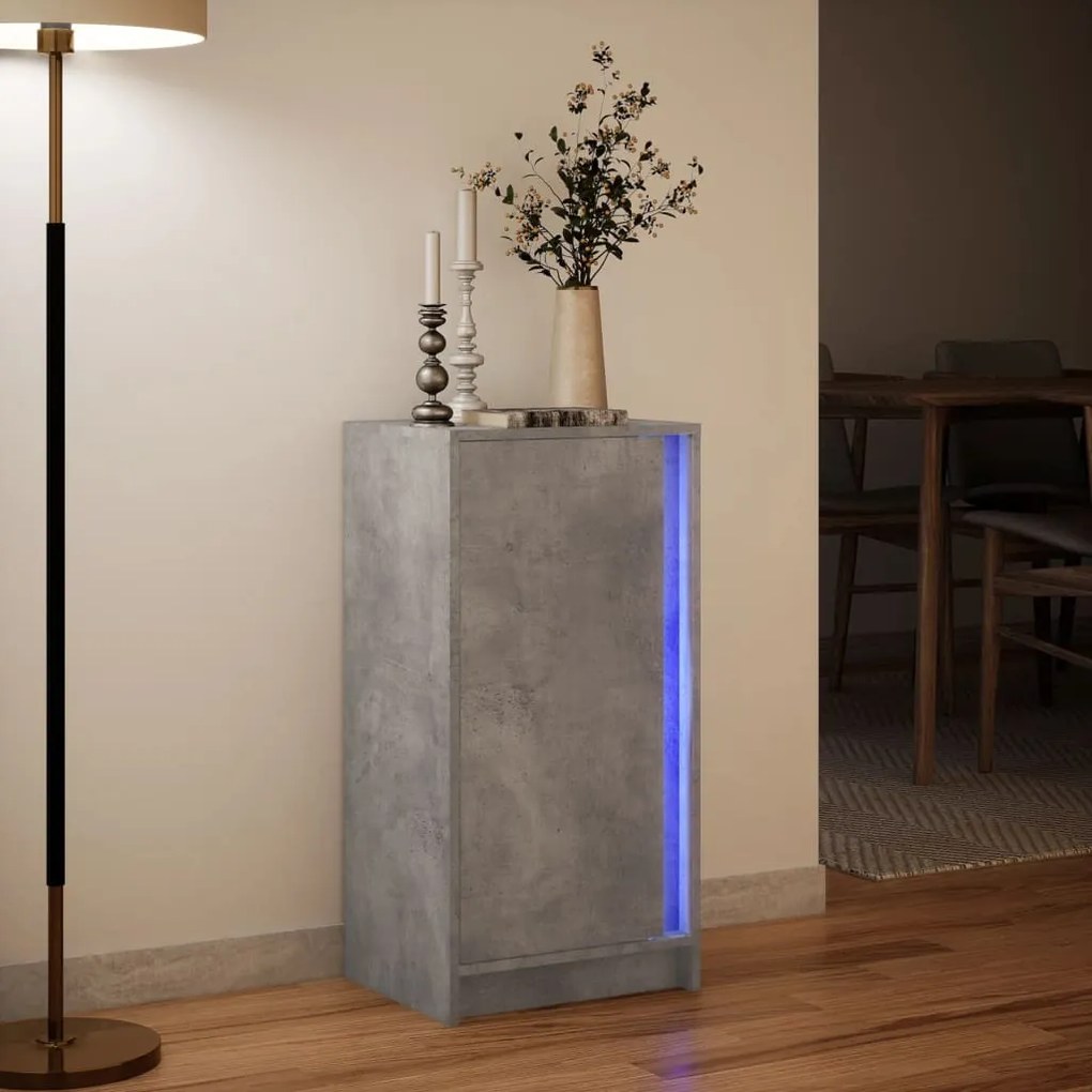 betonszürke szerelt fa tálalószekrény LED-del 42,5 x 34 x 85 cm