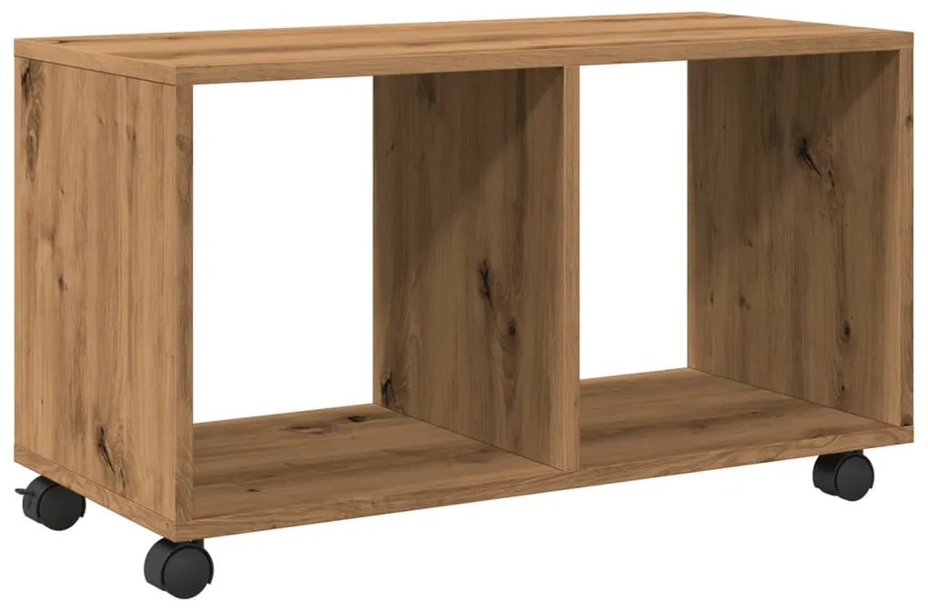 kézműves tölgy színű szerelt fa görgős szekrény 72x33x42,5 cm