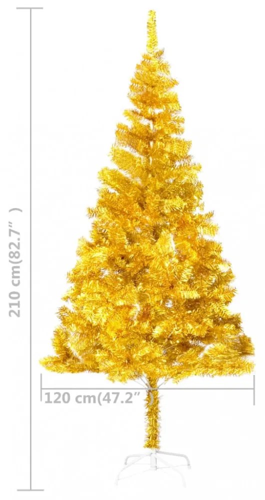 aranyszínű PET műkarácsonyfa állvánnyal 210 cm