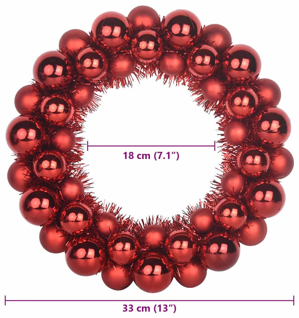 Karácsonyi labda koszorúk 2 pcs Piros 33 x 33 x 7 cm