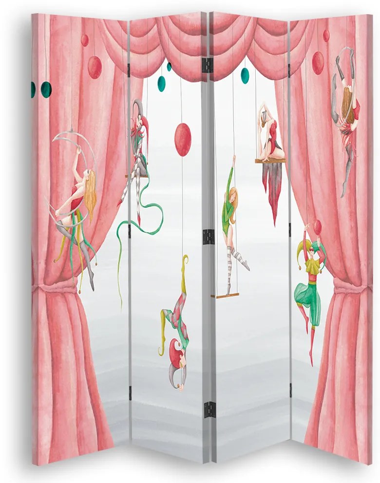 Gario Paraván Cirkuszi akrobaták és egy rózsaszín függöny Méret: 145 x 170 cm, Kivitelezés: Forgó paraván 360°