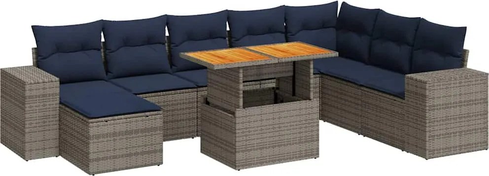 vidaXL 9 részes szürke polyrattan kerti ülőgarnitúra párnákkal