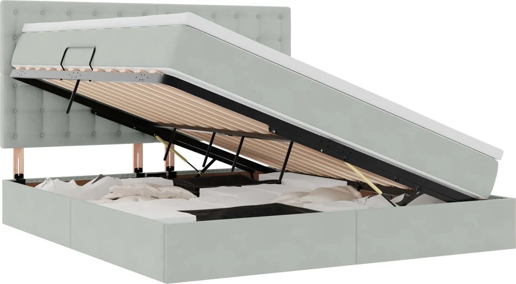 vidaXL Ágy tárolóval és LED lámpával leddel Világosszürke 180 x 200 cm