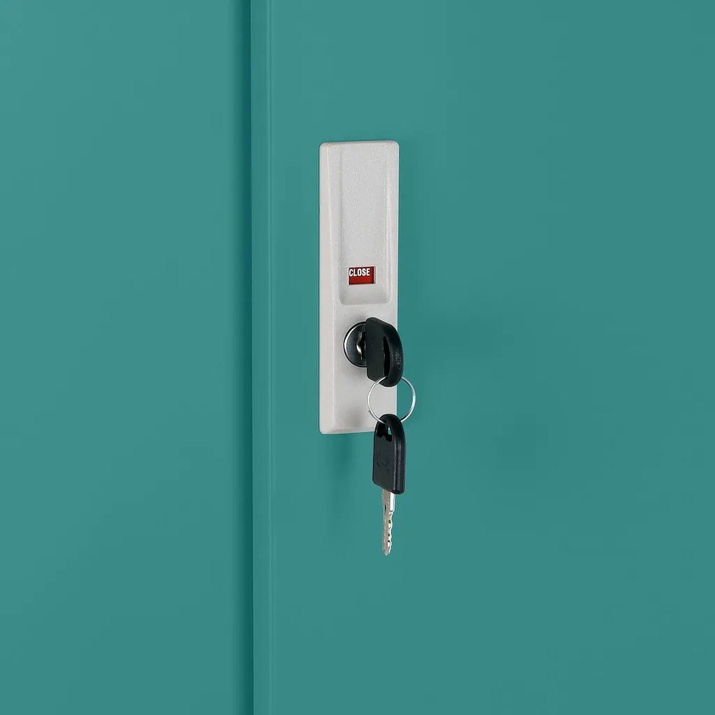 Közepes univerzális fém szekrény tolóajtókkal 90 x 40 x 120 cm, hengerzár, zöld - ral 6033