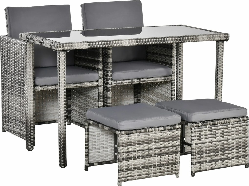 Outsunny Polirattan Ülőgarnitúra Étkező Szett 5 db Kárpittal, Szürke | Aosom