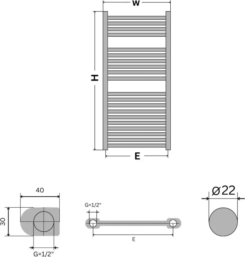 Viva Platinum Therm törölközőszárító radiátor - EGYENES - fehér - 600 x 1200 mm