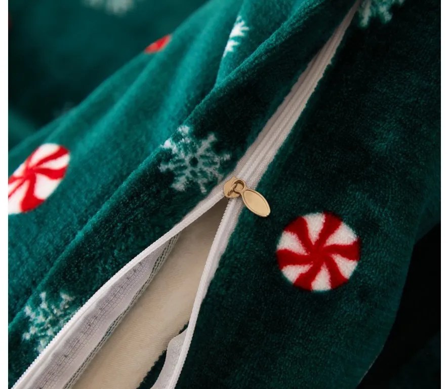 SNOWMAN AND GINGERBREAD zöld mikroplüss ágynemű + SOFT fekete mikroplüss lepedő 90x200 cm