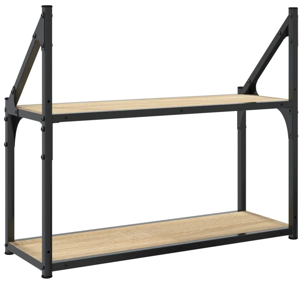 2 szintes sonoma tölgy színű szerelt fa fali polc 60x21x51 cm