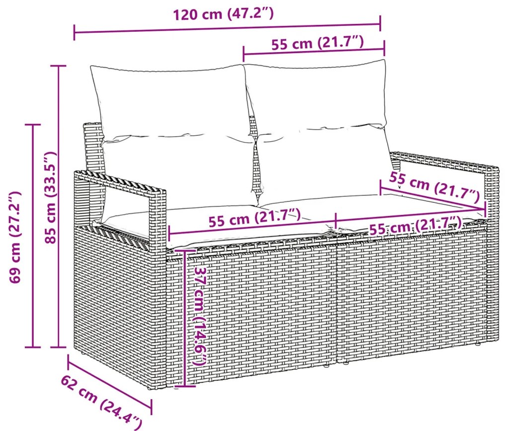 Kanapé Szett párnával 9 pcs Barna polirattan