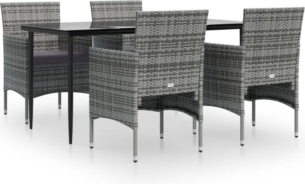vidaXL 5 részes szürke és fekete kerti étkezőgarnitúra párnákkal