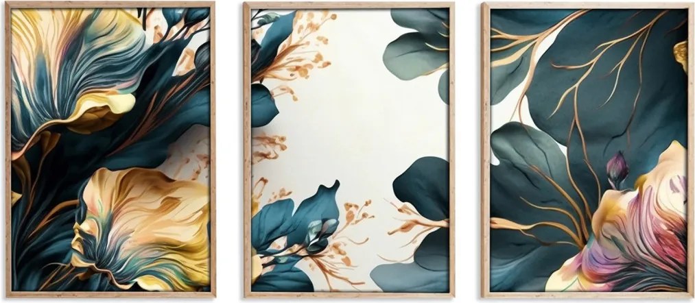 Huhu217 keretezett MDF falikép, 50 x 70 cm, 3 db-os szett