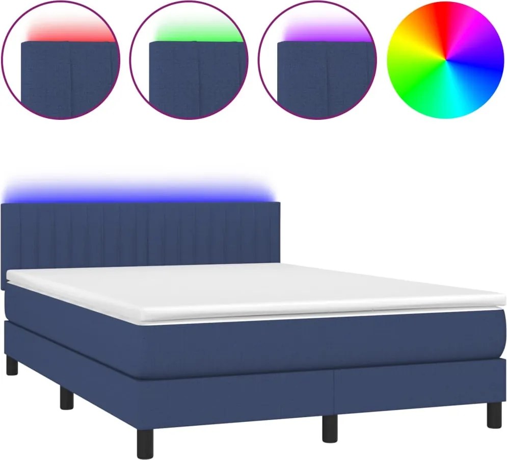 vidaXL kék szövet rugós és LED-es ágy matraccal 140x200 cm