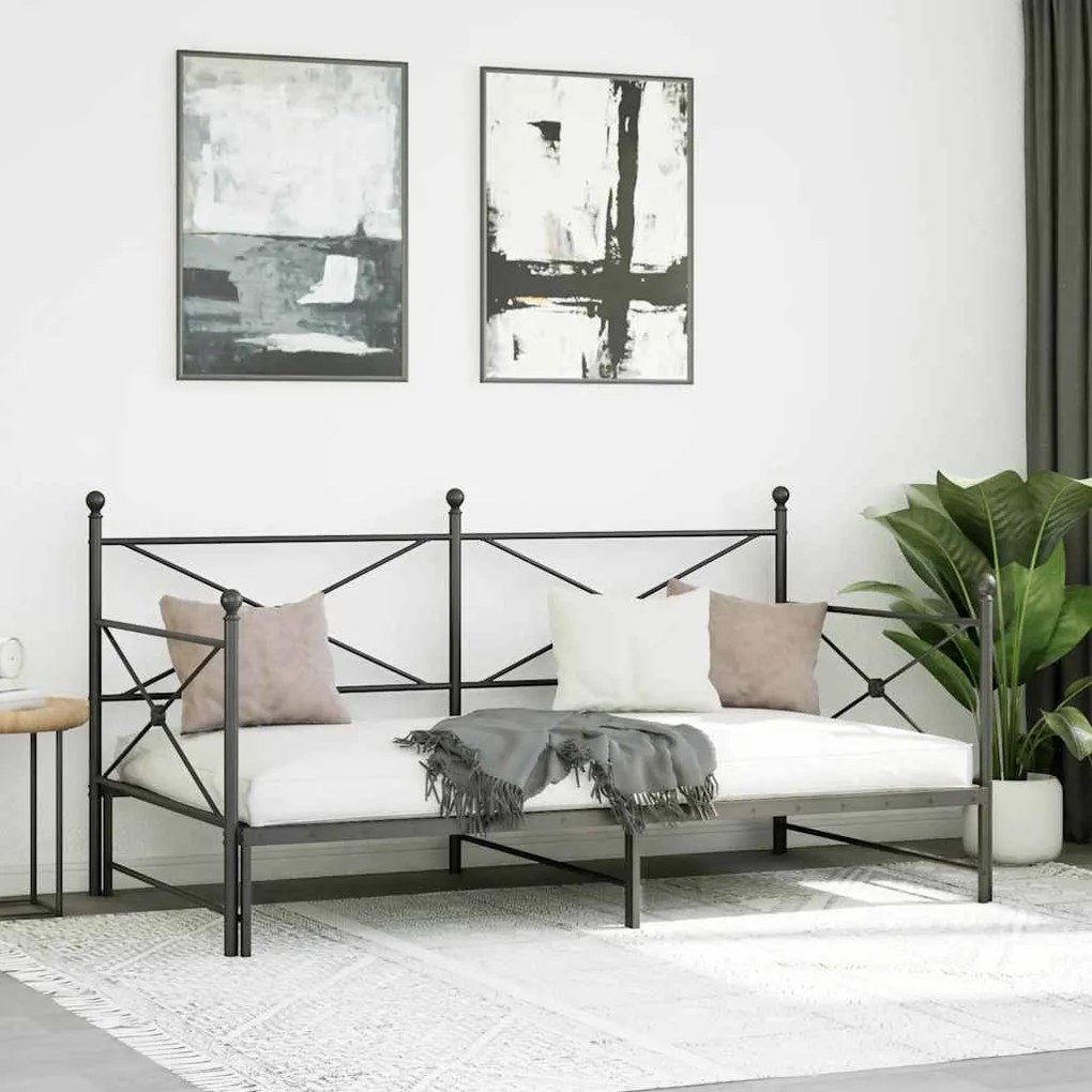 kihúzható kanapéágy matrac nélkül fekete 100x190 cm acél