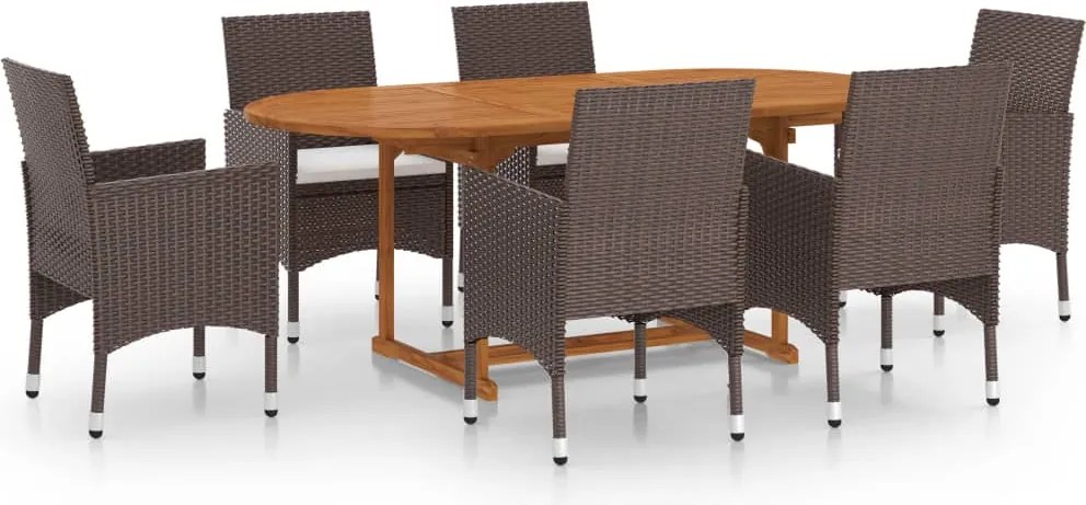 vidaXL 7 részes barna polyrattan kerti étkezőgarnitúra