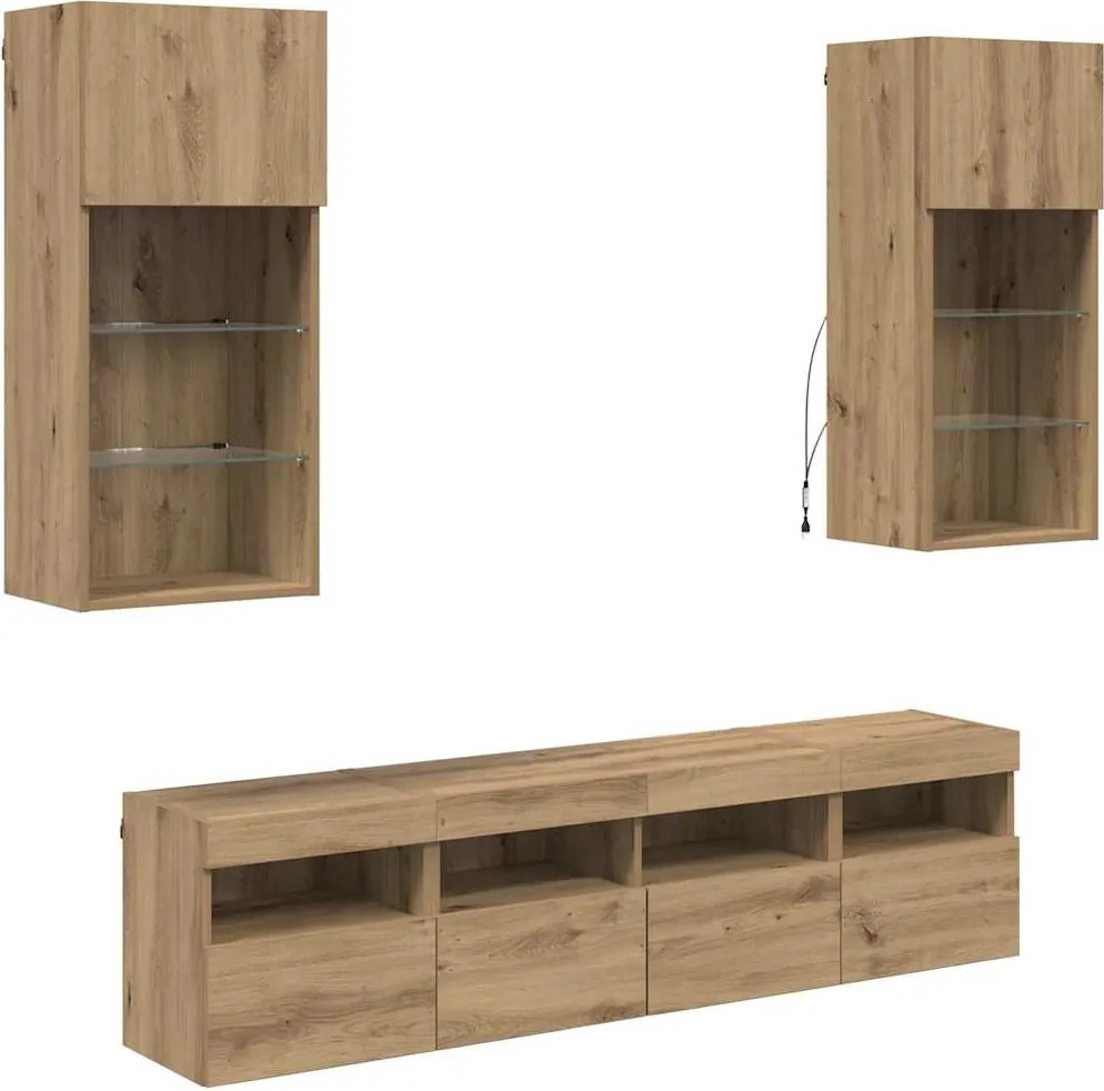 vidaXL TV Fali Egységek LED-del 5 pcs Artisan tölgy 40,5 x 30 x 90 cm