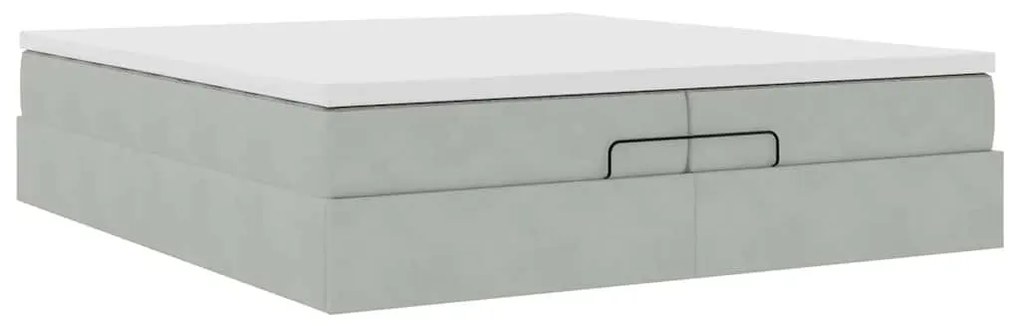Ottomán ágykeret matracokkal világosszürke 200x200cm bársony