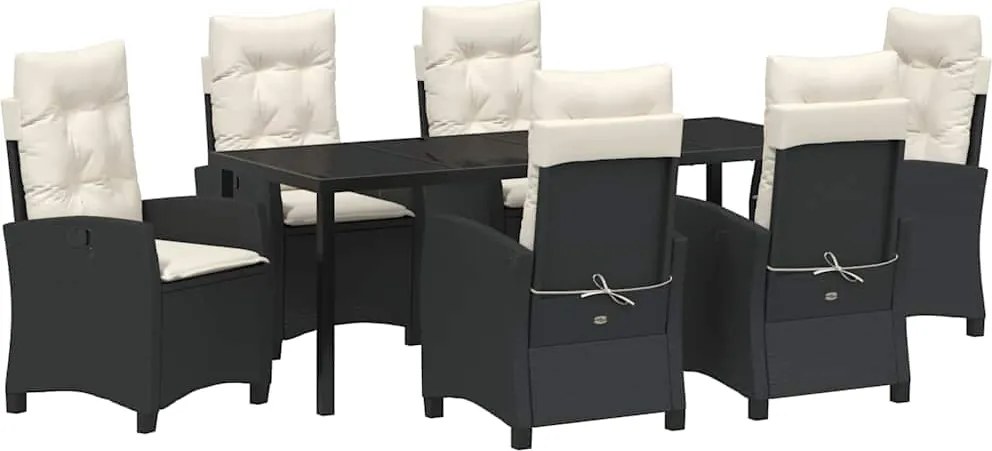 vidaXL Kert étkező szett párnával 7 pcs Fekete polirattan