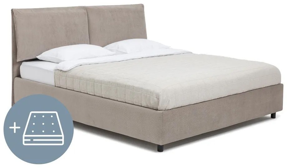 Szürkésbarna kárpitozott ágyneműtartós franciaágy matraccal, ágyráccsal 160x200 cm Myra Pillow – Bonami Selection