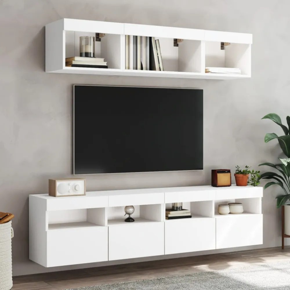 2 db fehér falra szerelhető TV-szekrény LED-del 80 x 30 x 40 cm