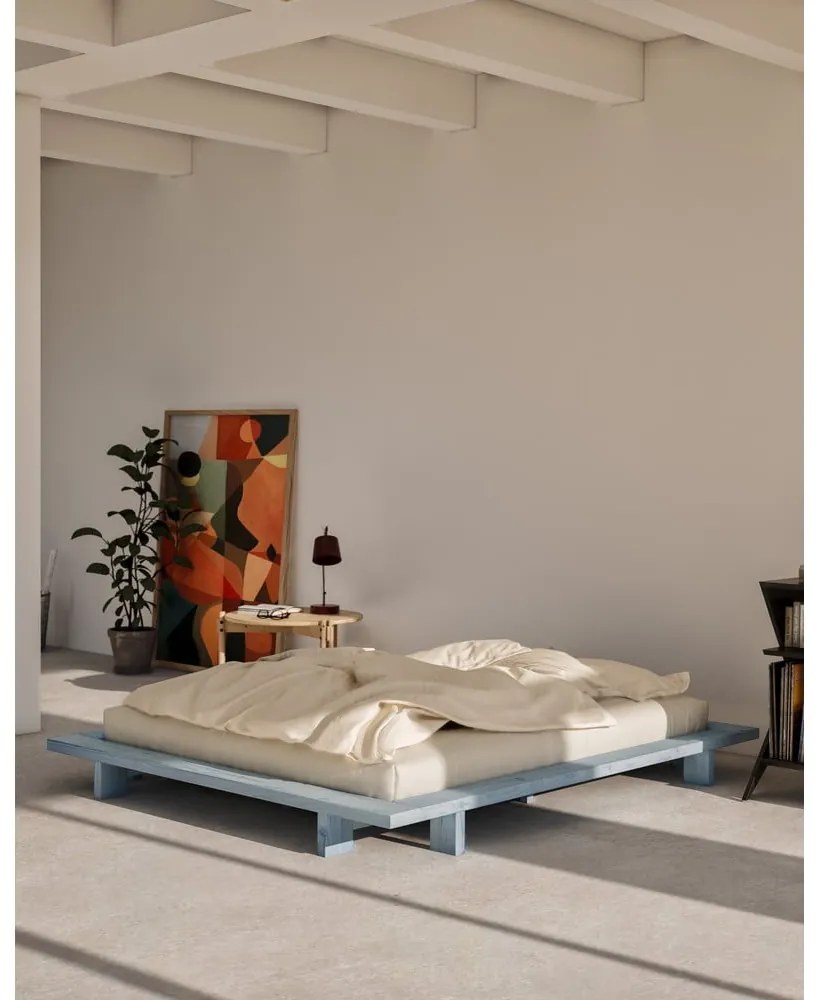 Világoskék borovi fenyő franciaágy ágyráccsal 140x200 cm Japan – Karup Design