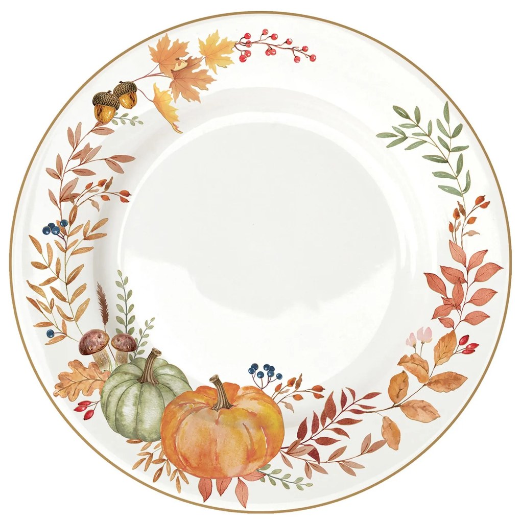 Őszi Mintával dísztökkel díszített Porcelán lapostányér Harvest
