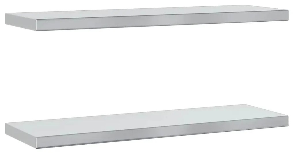 2 db ezüstszínű rozsdamentes acél fali polc 75 x 23,5 x 3 cm