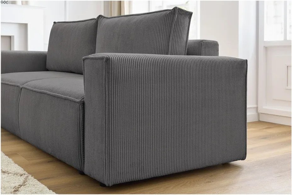 Sötétszürke kordbársony kinyitható kanapé 245 cm Nihad – Bobochic Paris