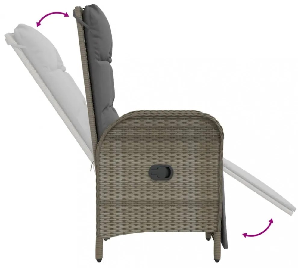 2 db szürke polyrattan dönthető kültéri szék párnával