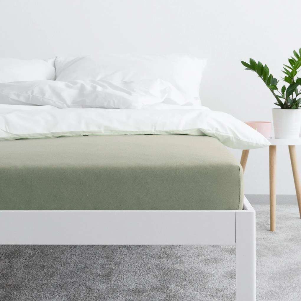 Goldea jersey körgumis lepedő - zsálya színű 90 x 200 cm