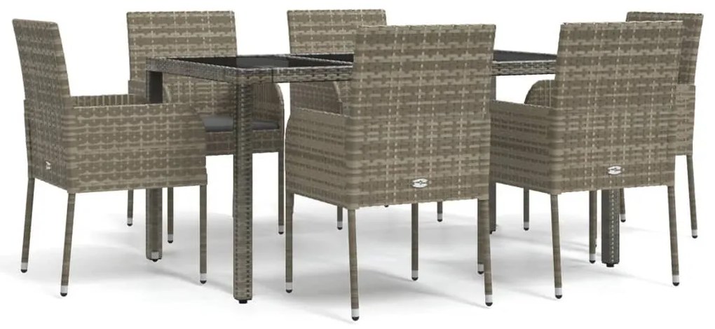 7 részes szürke polyrattan kerti étkezőgarnitúra párnával
