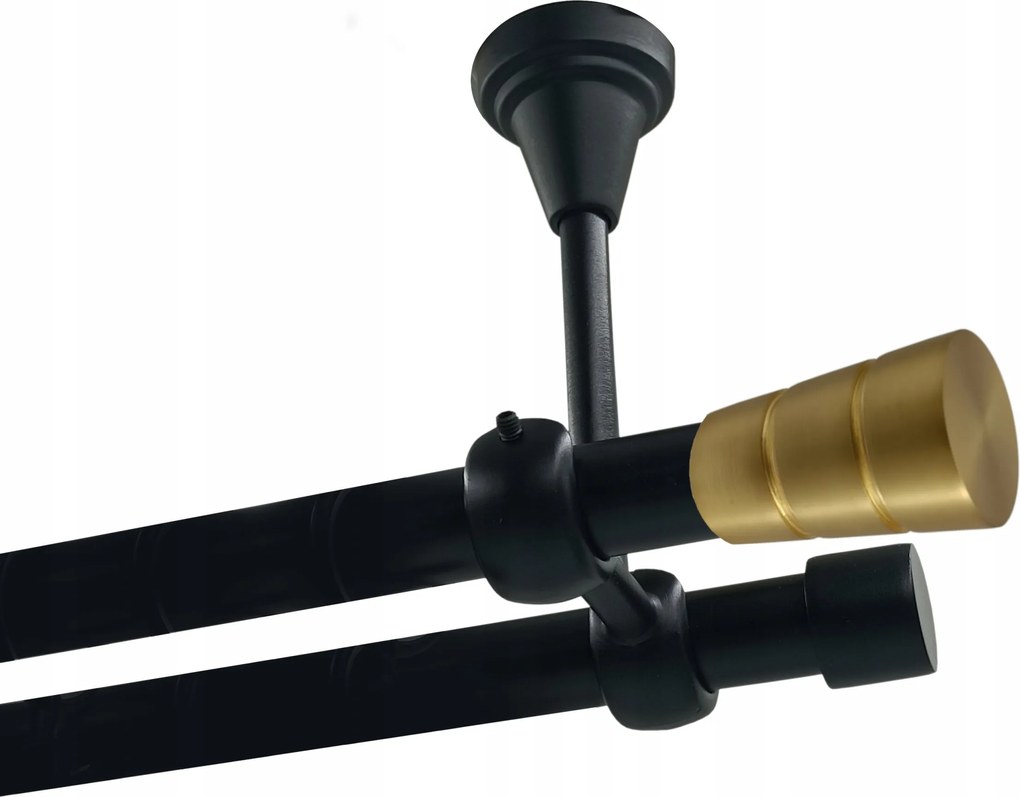 Dupla függönykarnis Fém Mennyezet 19+19mm Fekete 360cm Basic Henger Kerekek Nélkül