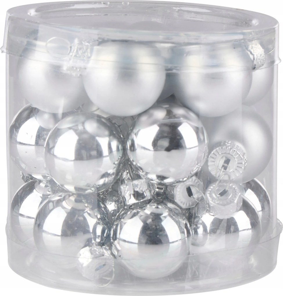 Felakasztható karácsonyfadísz ezüst színben 2,5cm 24 db üveg