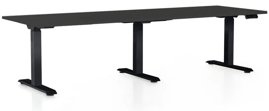OfficeTech Long állítható magasságú asztal, 240 x 80 cm, fekete alap, fekete