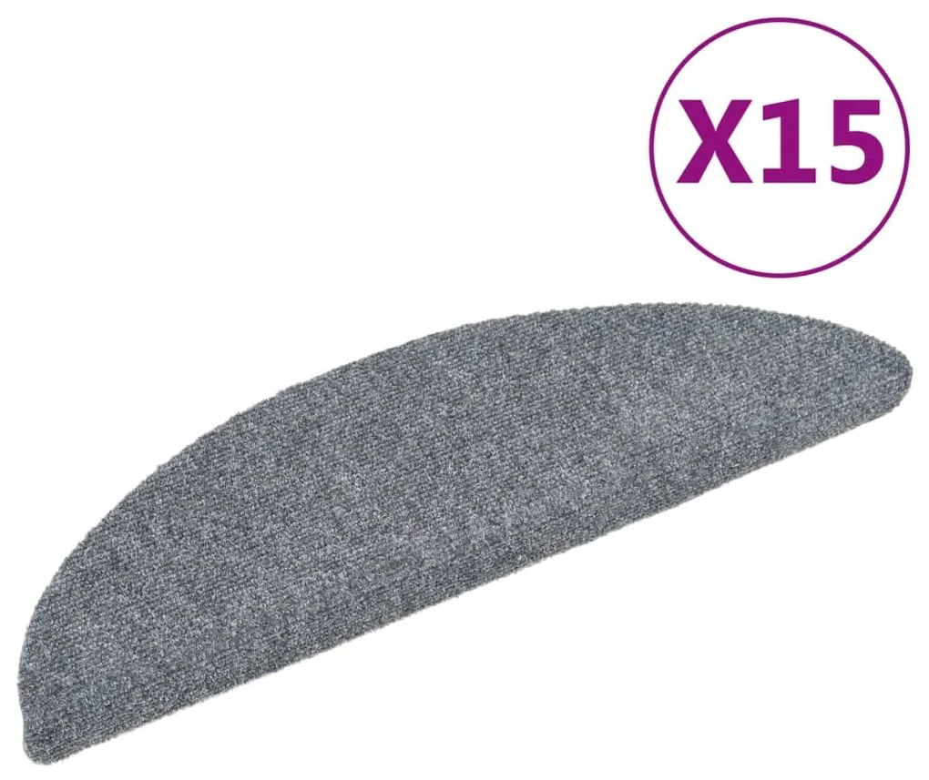 vidaXL 15 db öntapadós lépcsőszőnyeg 56 x 17 x 3 cm világosszürke félkör alakú