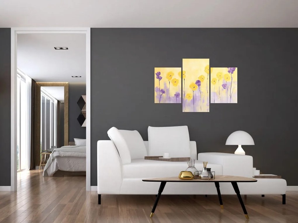Kép - Lila és sárga virágok (90x60 cm)