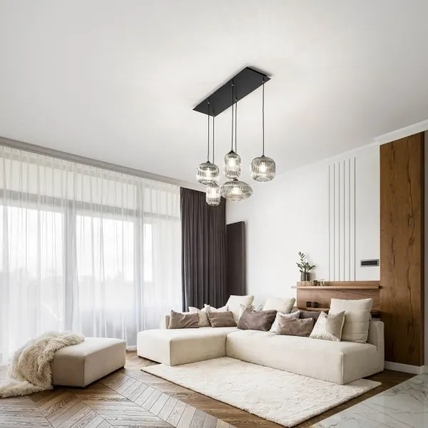 Fabas Luce 3627-48-126 - Csillár zsinóron GILLIS 5xE27/40W/230V szürke/fekete