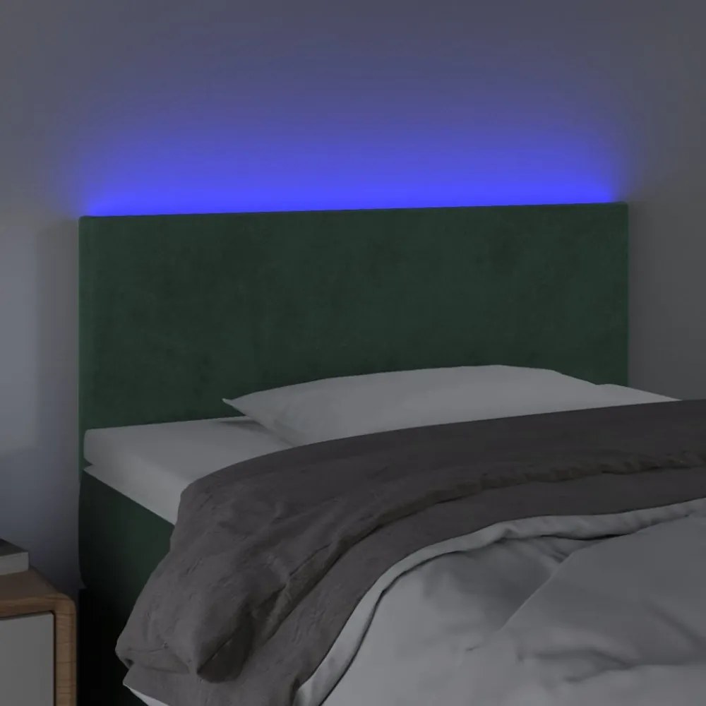 sötétzöld bársony LED-es fejtámla 100x5x78/88 cm