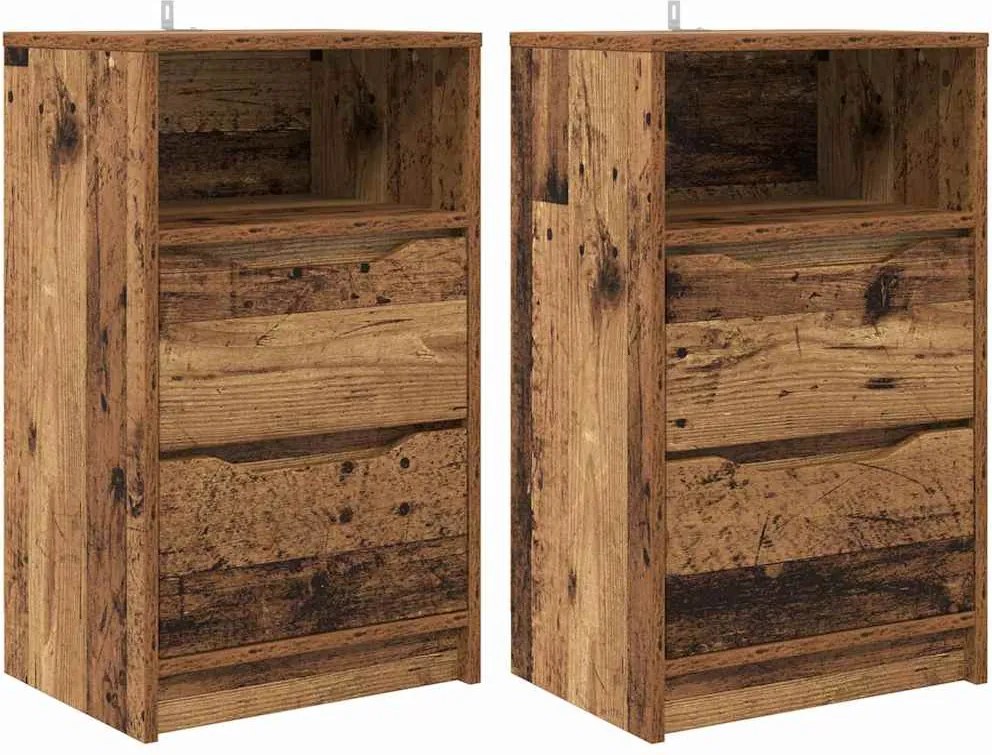 vidaXL Éjjeliszekrények fiókkal 2 pcs Öreg fa 40 x 30 x 467 cm Faanyag